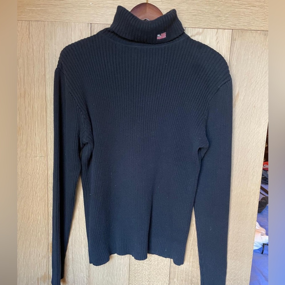 Ralph Lauren Polo Sport ribbed turtleneck cotton black sweater like new (medium)